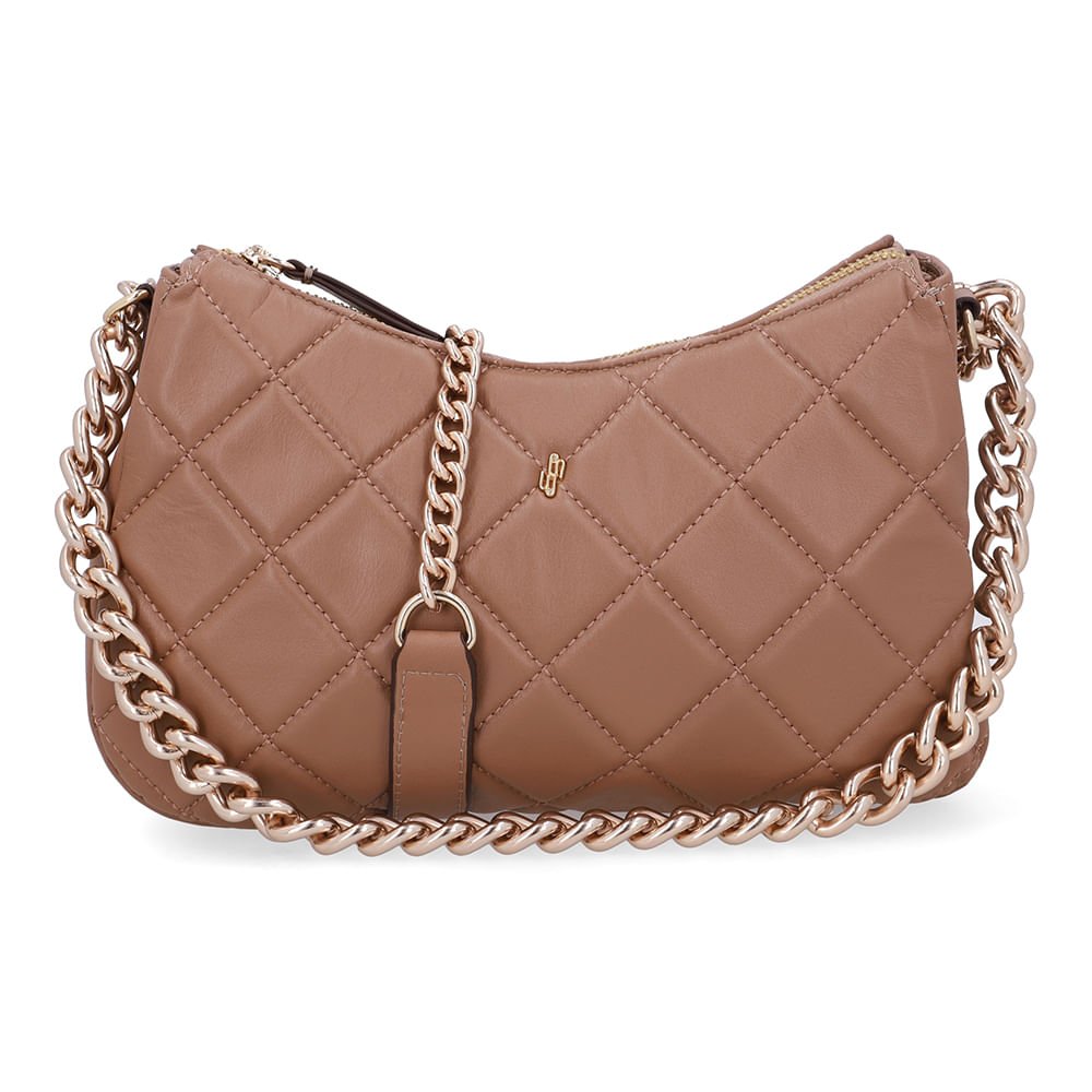Bolsa Tiracolo Couro Marrom Matelassê Corrente