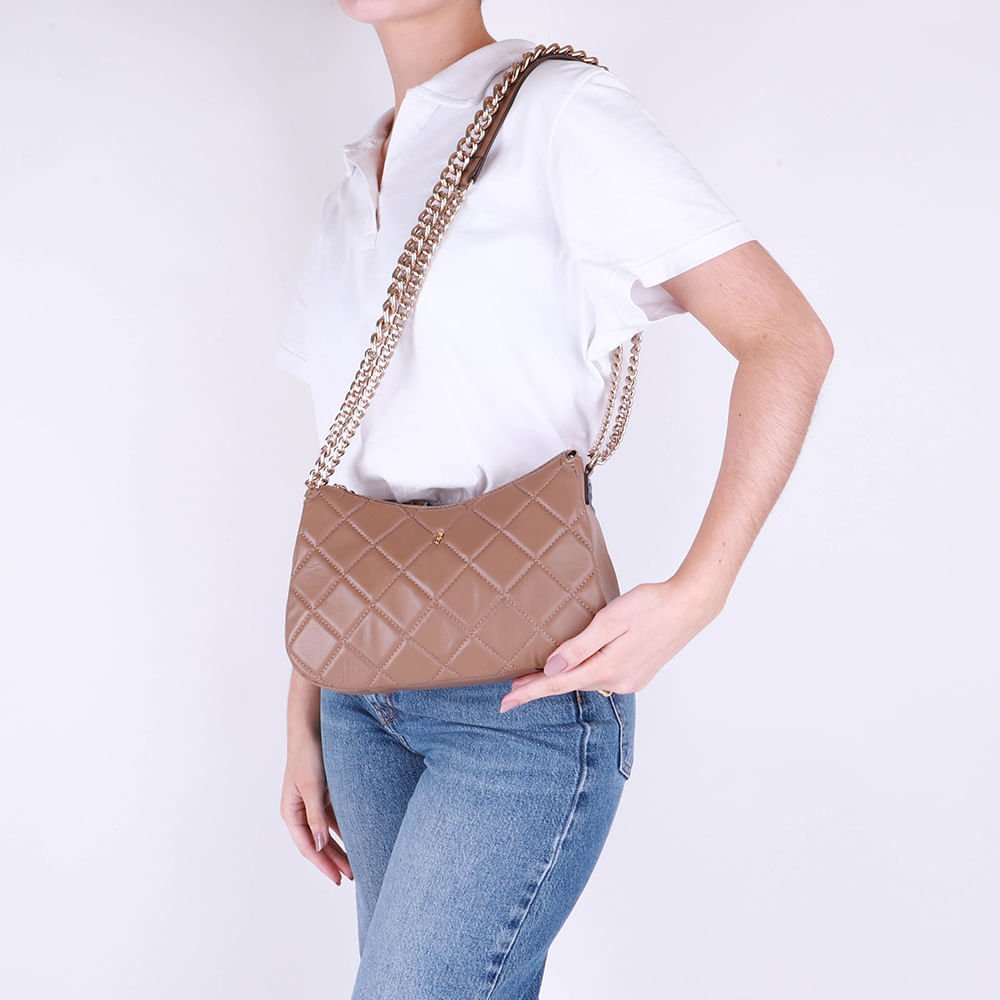 Bolsa Tiracolo Couro Marrom Matelassê Corrente Marrom 5