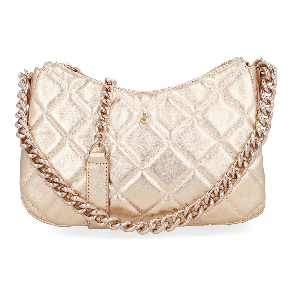 Bolsa Tiracolo Couro Dourada Matelassê Corrente