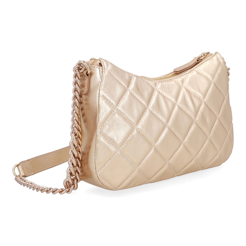Bolsa Tiracolo Couro Dourada Matelassê Corrente Dourado 2