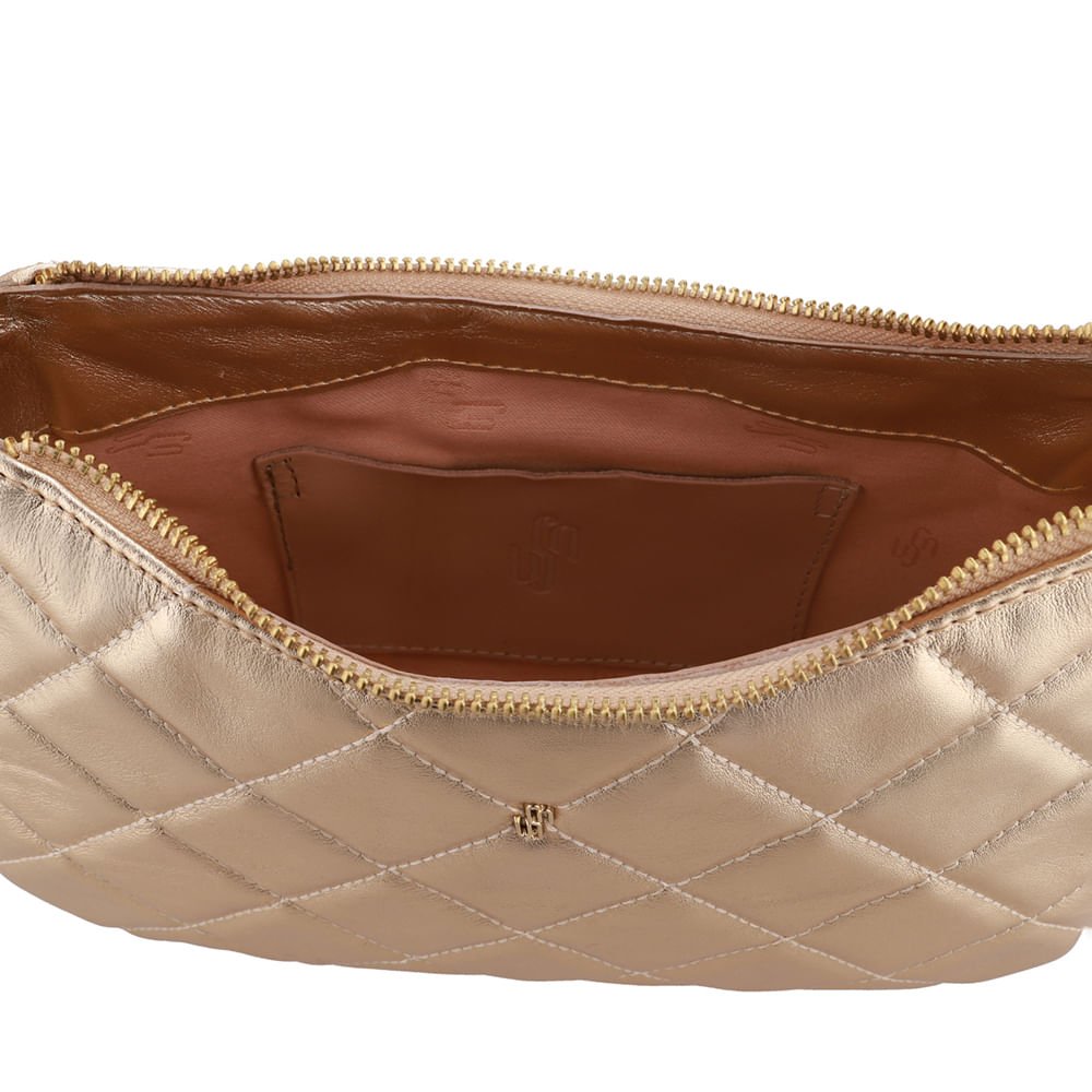 Bolsa Tiracolo Couro Dourada Matelassê Corrente Dourado 3