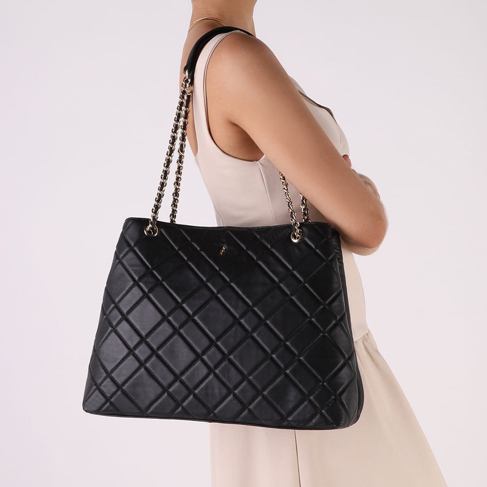 Bolsa Shopper Couro Preto Matelassê Preto 5