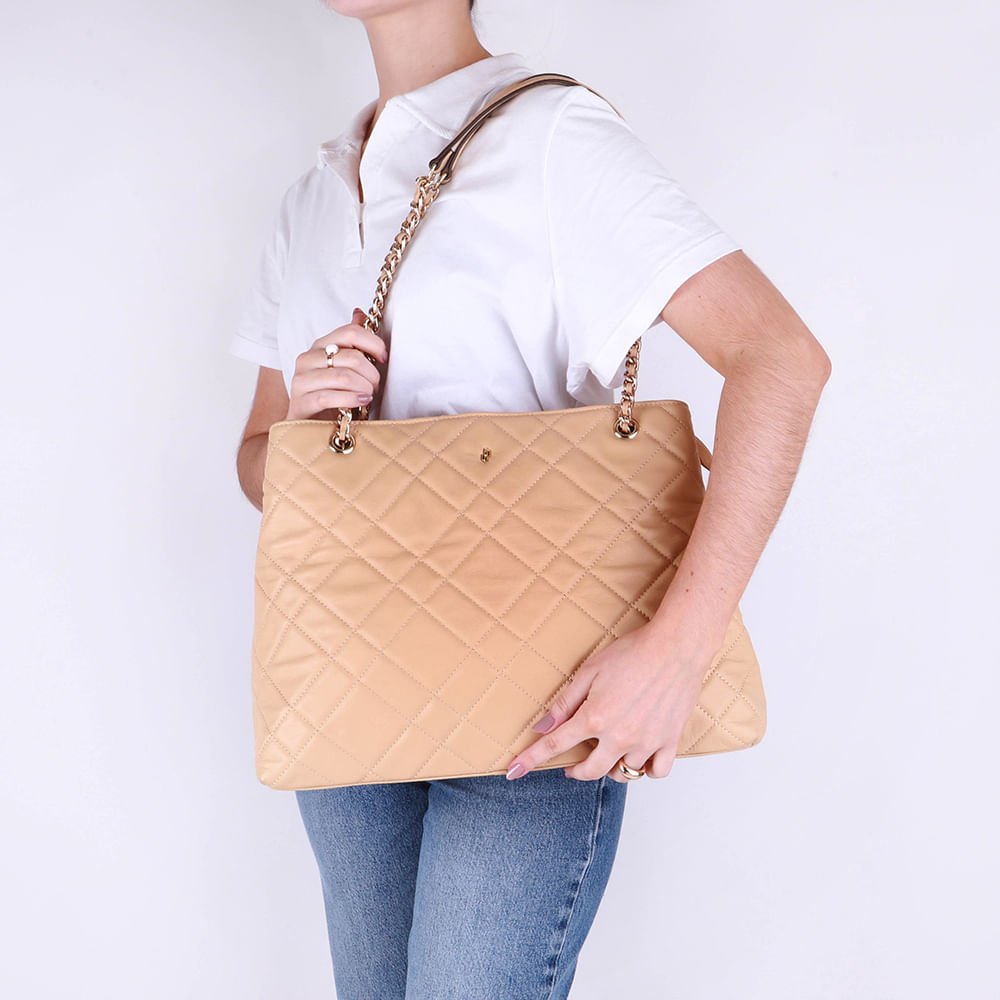 Bolsa Shopper Couro Bege Matelassê Bege 4