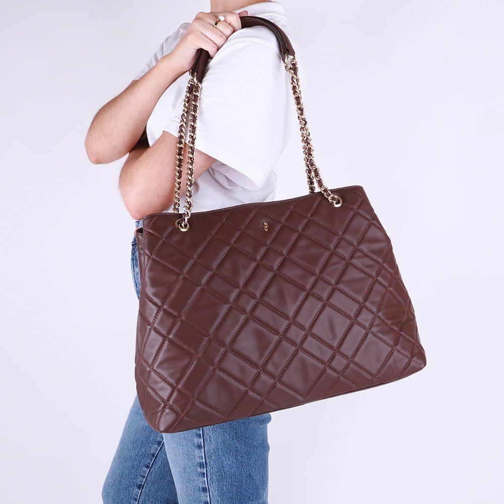 Bolsa Shopper Couro Marrom Matelassê Marrom 4