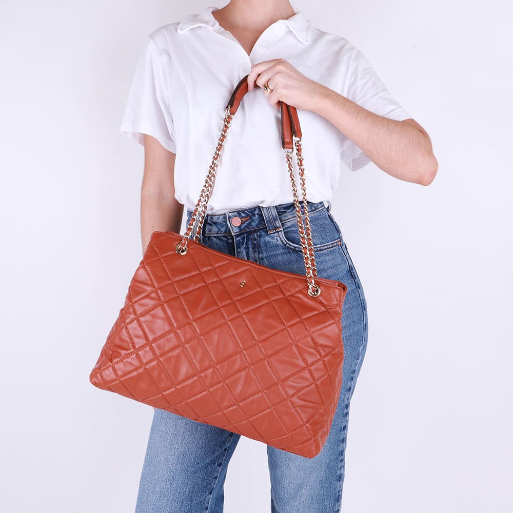 Bolsa Shopper Couro Marrom Matelassê Marrom 4