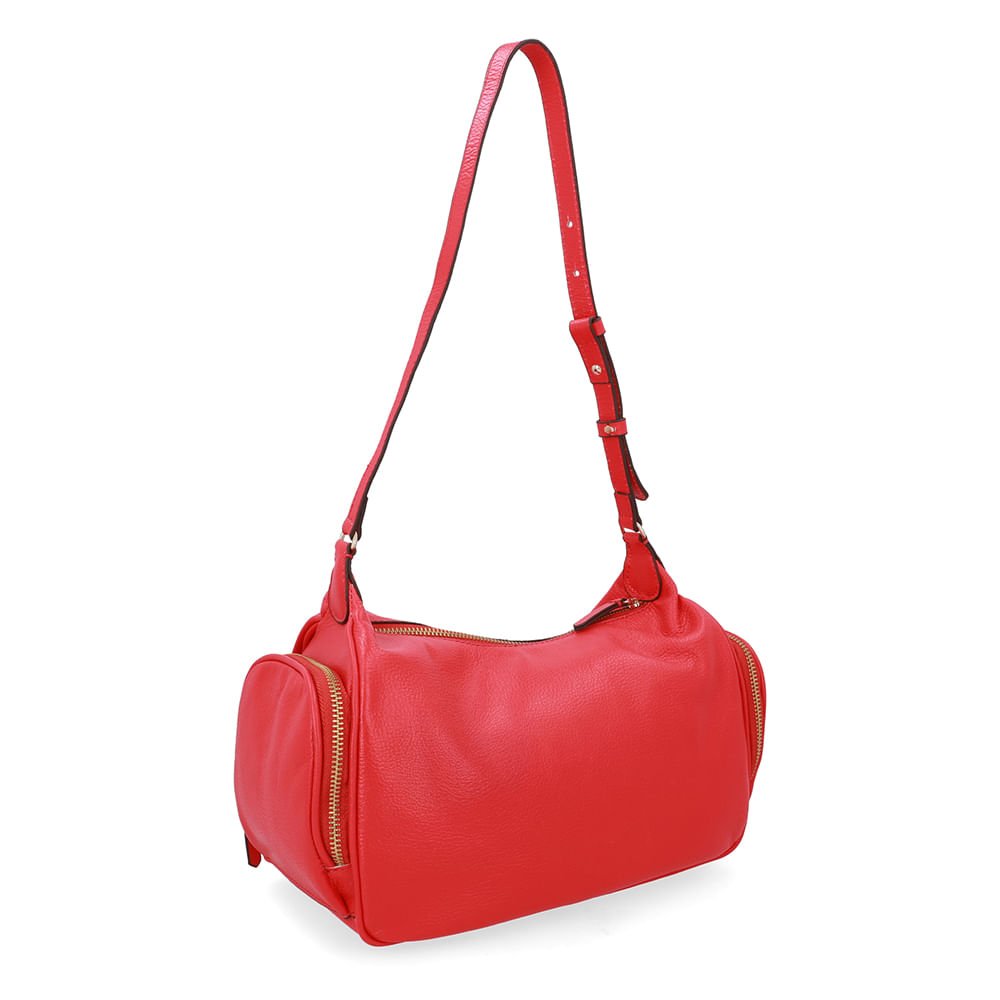 Bolsa Baguete Couro Vermelha Zíper Vermelho 2