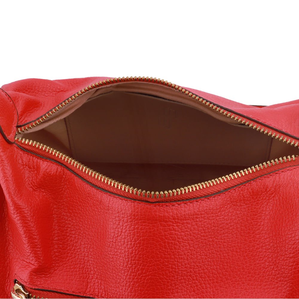 Bolsa Baguete Couro Vermelha Zíper Vermelho 3