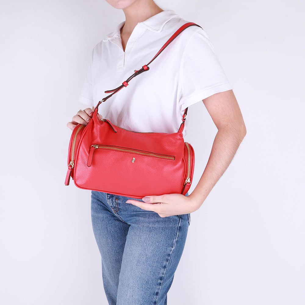 Bolsa Baguete Couro Vermelha Zíper Vermelho 4