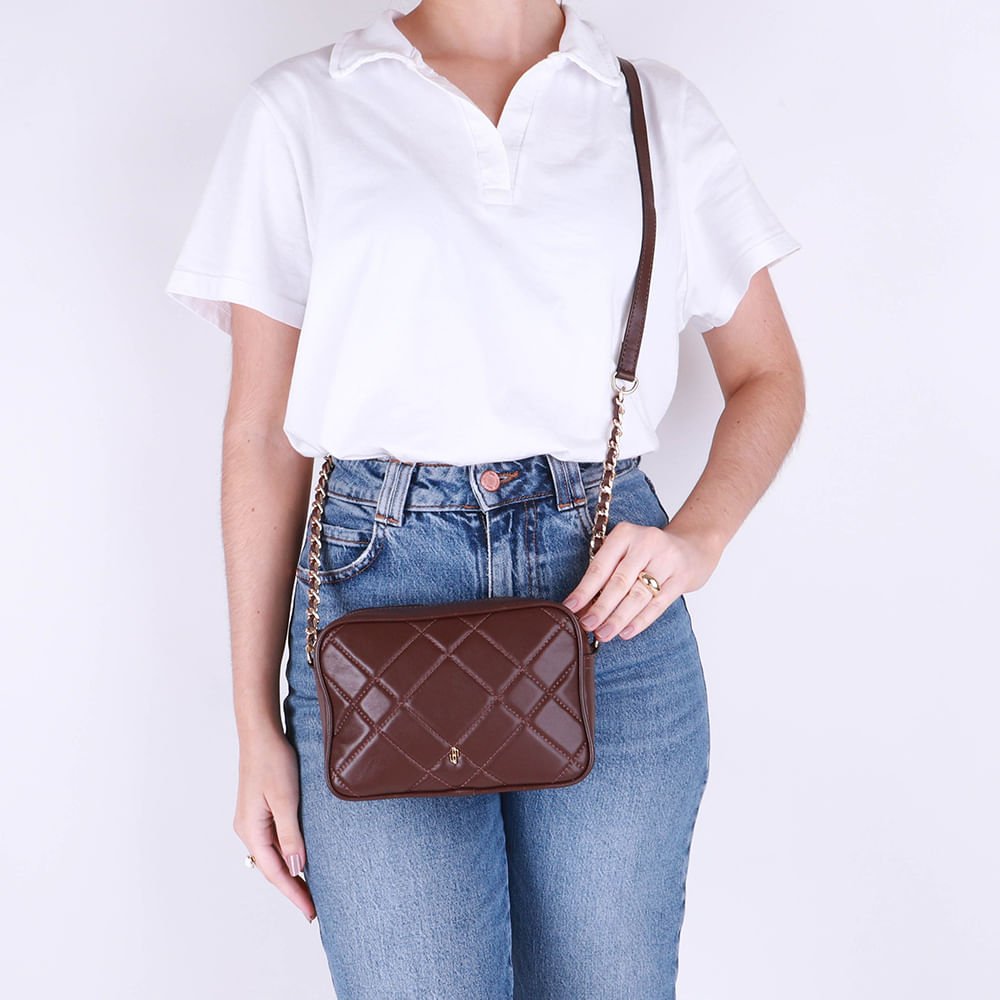 Bolsa Tiracolo Couro Marrom Matelassê Marrom 4