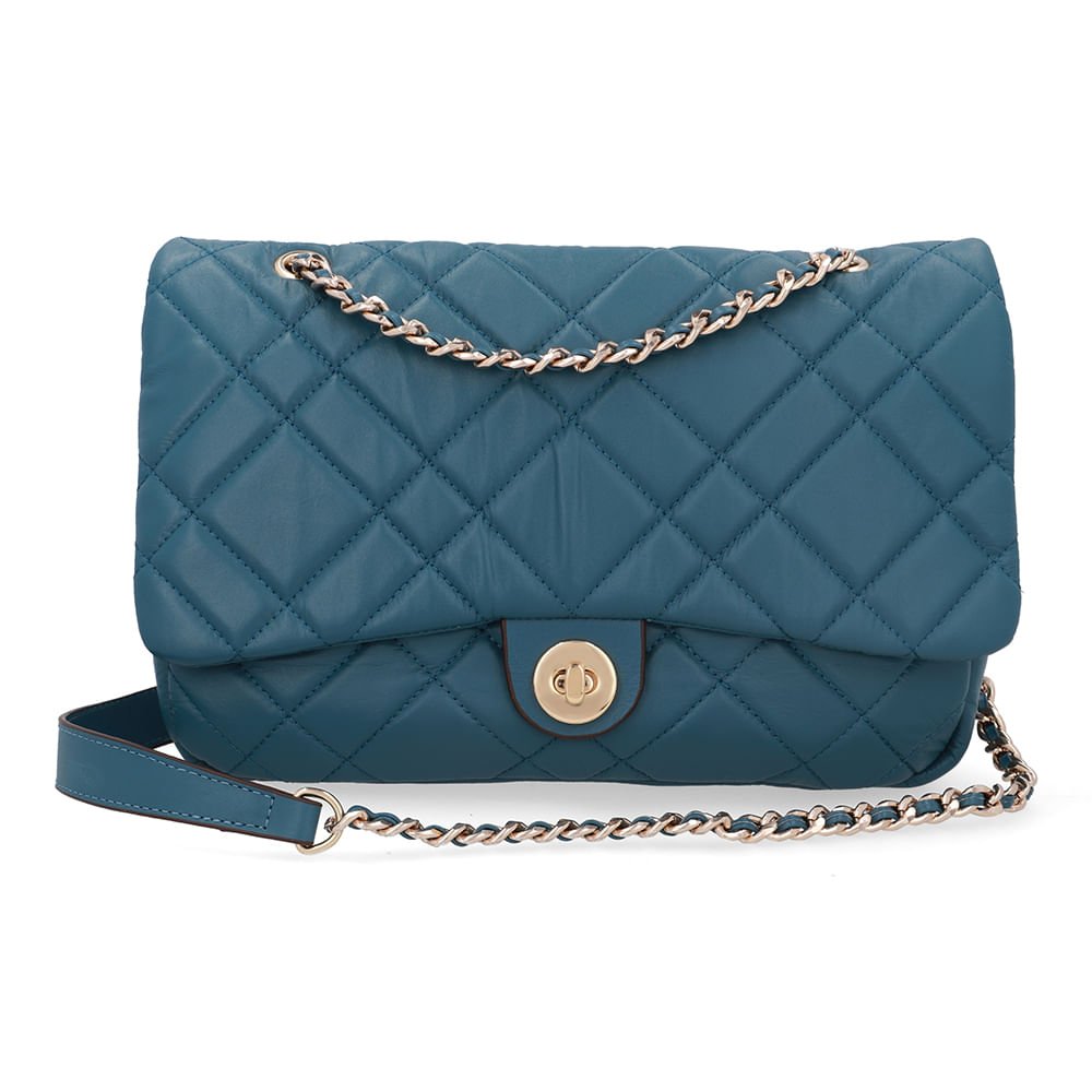 Bolsa Tiracolo Couro Azul Matelassê