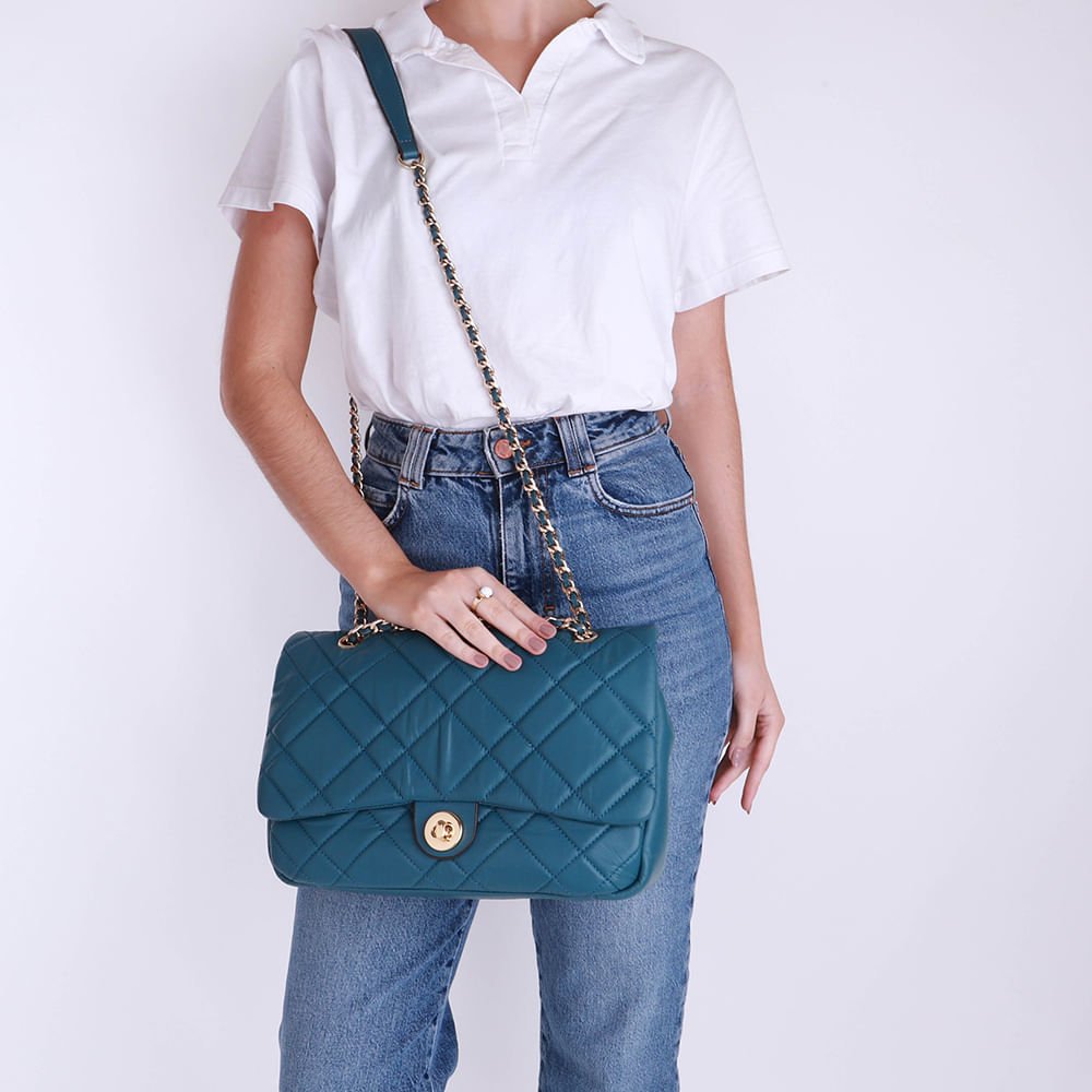 Bolsa Tiracolo Couro Azul Matelassê Azul 5