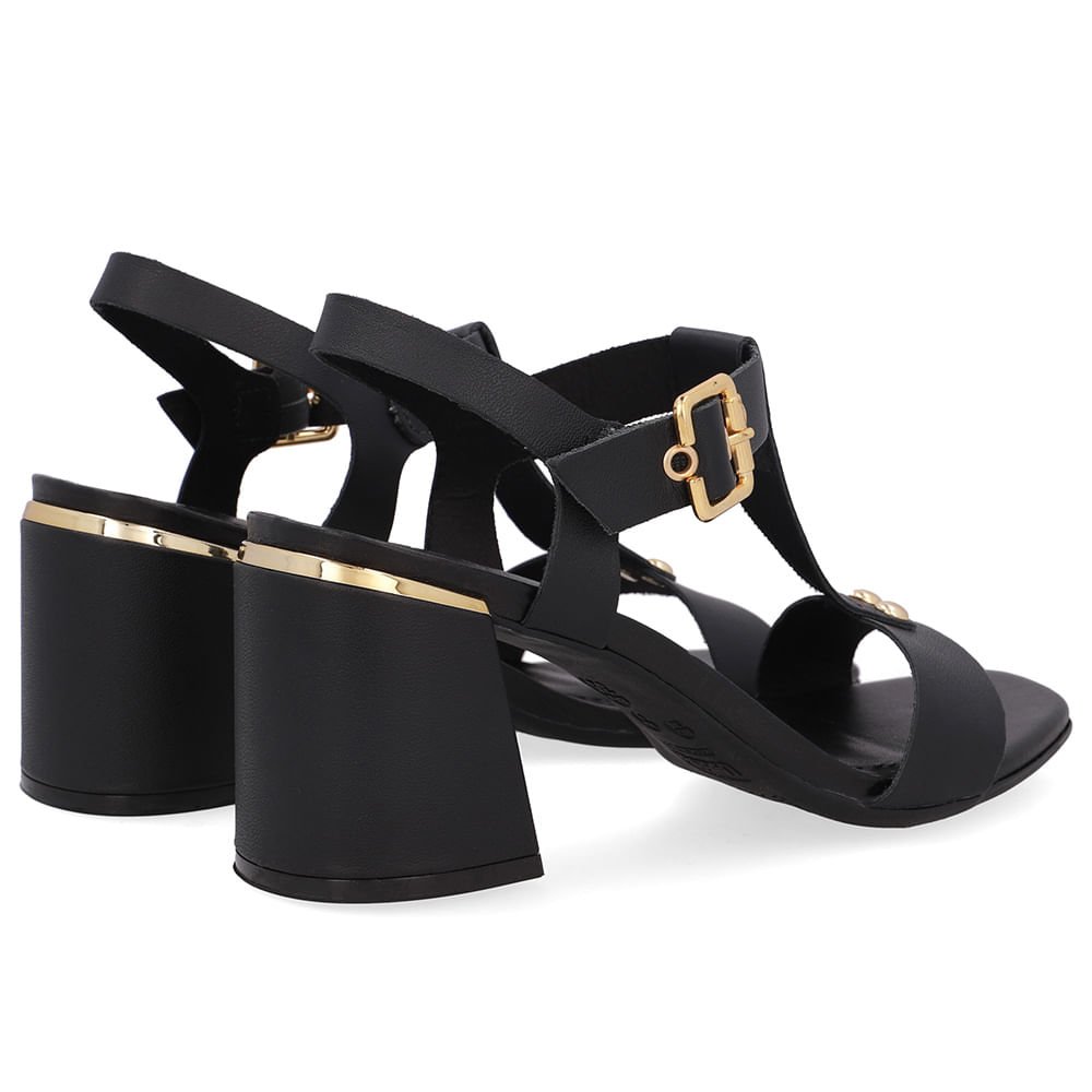 Sandália Salto Bloco Couro Preta Preto 3