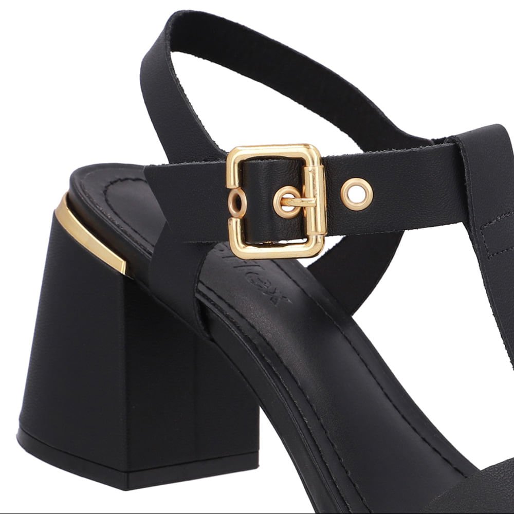 Sandália Salto Bloco Couro Preta Preto 4