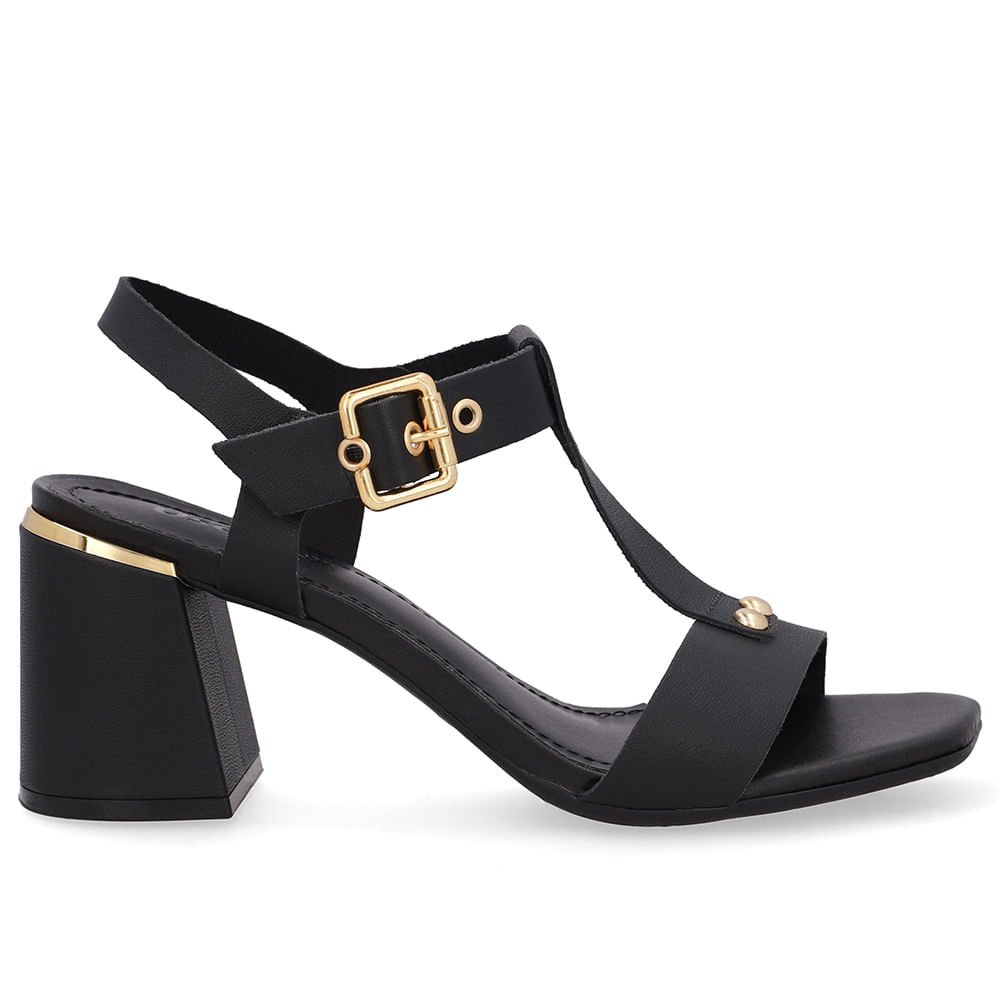 Sandália Salto Bloco Couro Preta