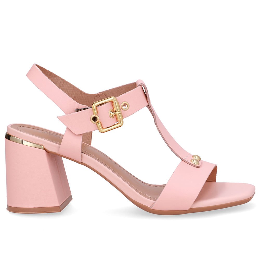 Sandália Salto Bloco Couro Laranja