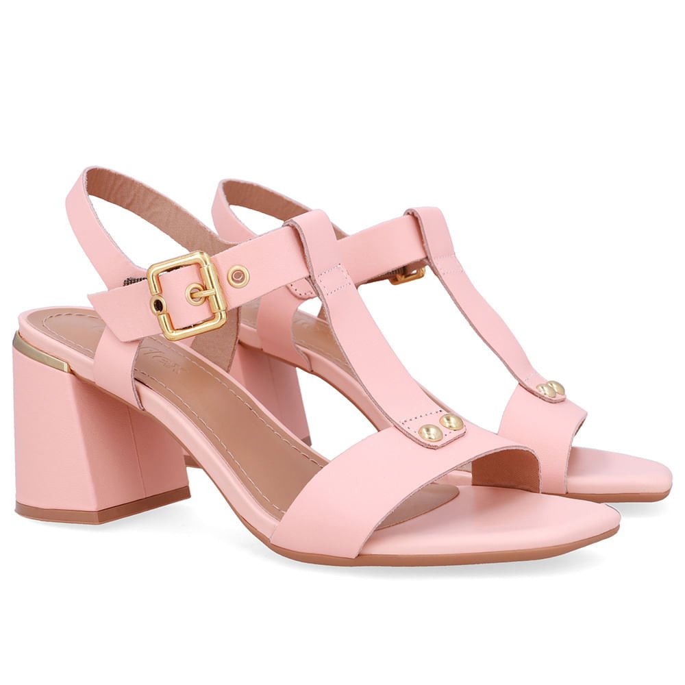 Sandália Salto Bloco Couro Laranja Rosa 2