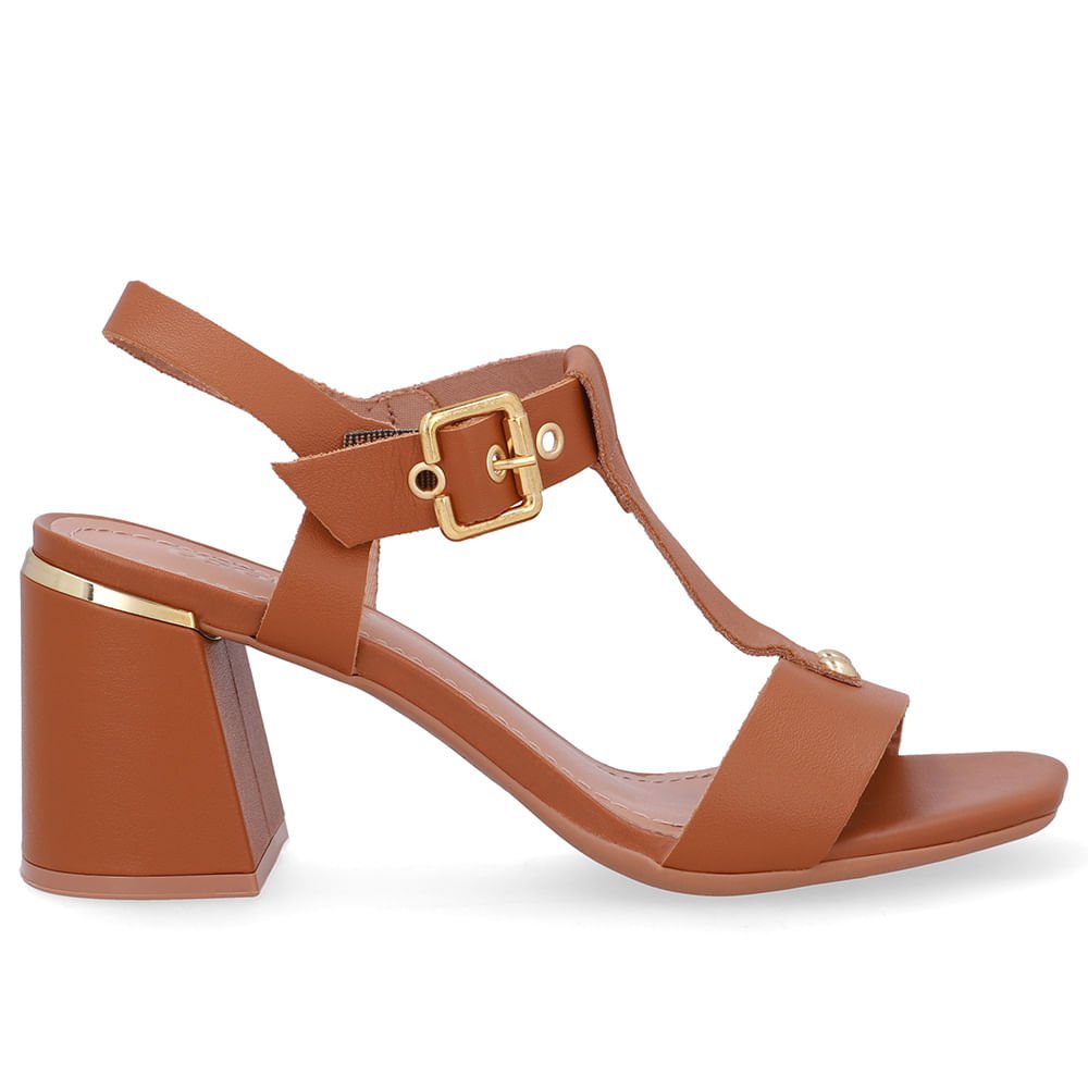 Sandália Salto Bloco Couro Marrom