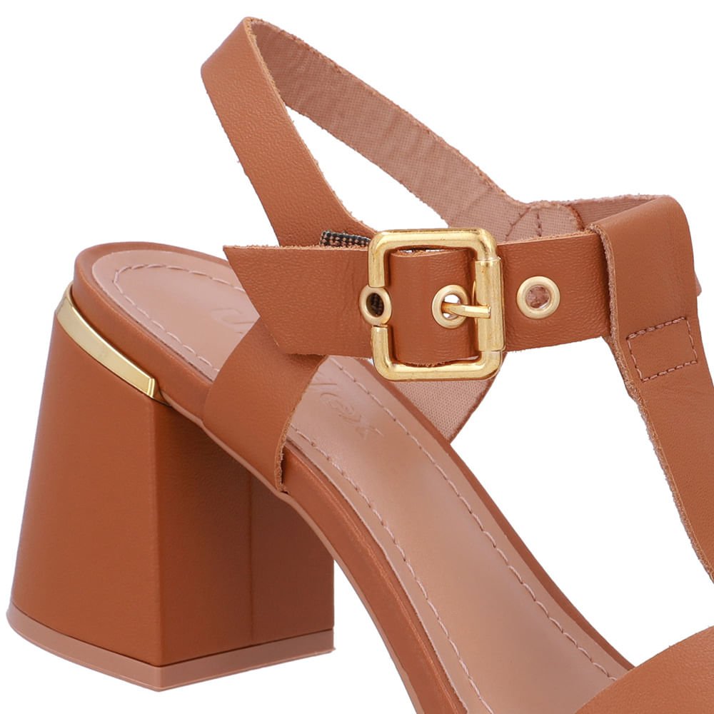 Sandália Salto Bloco Couro Marrom Marrom 4