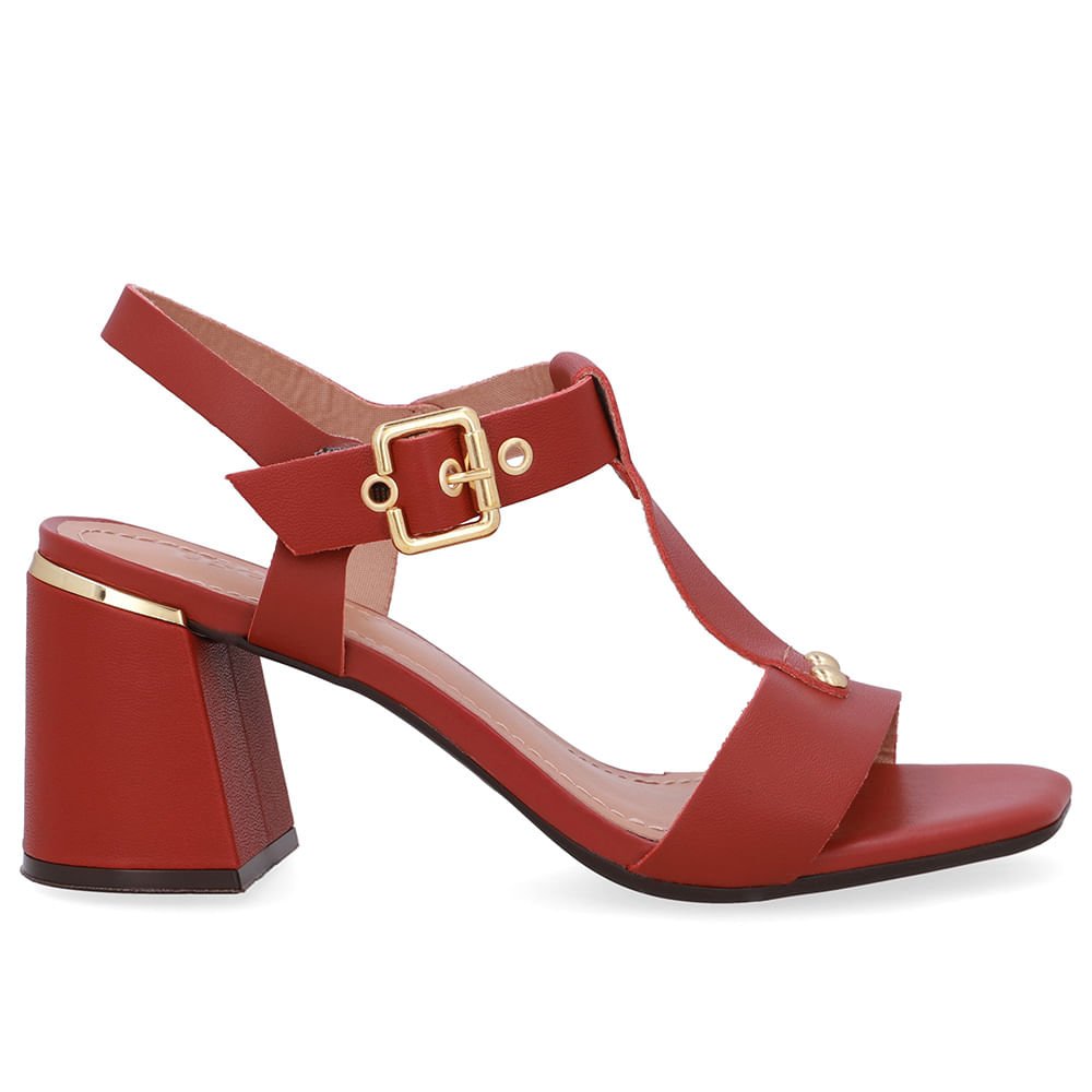 Sandália Salto Bloco Couro Marrom