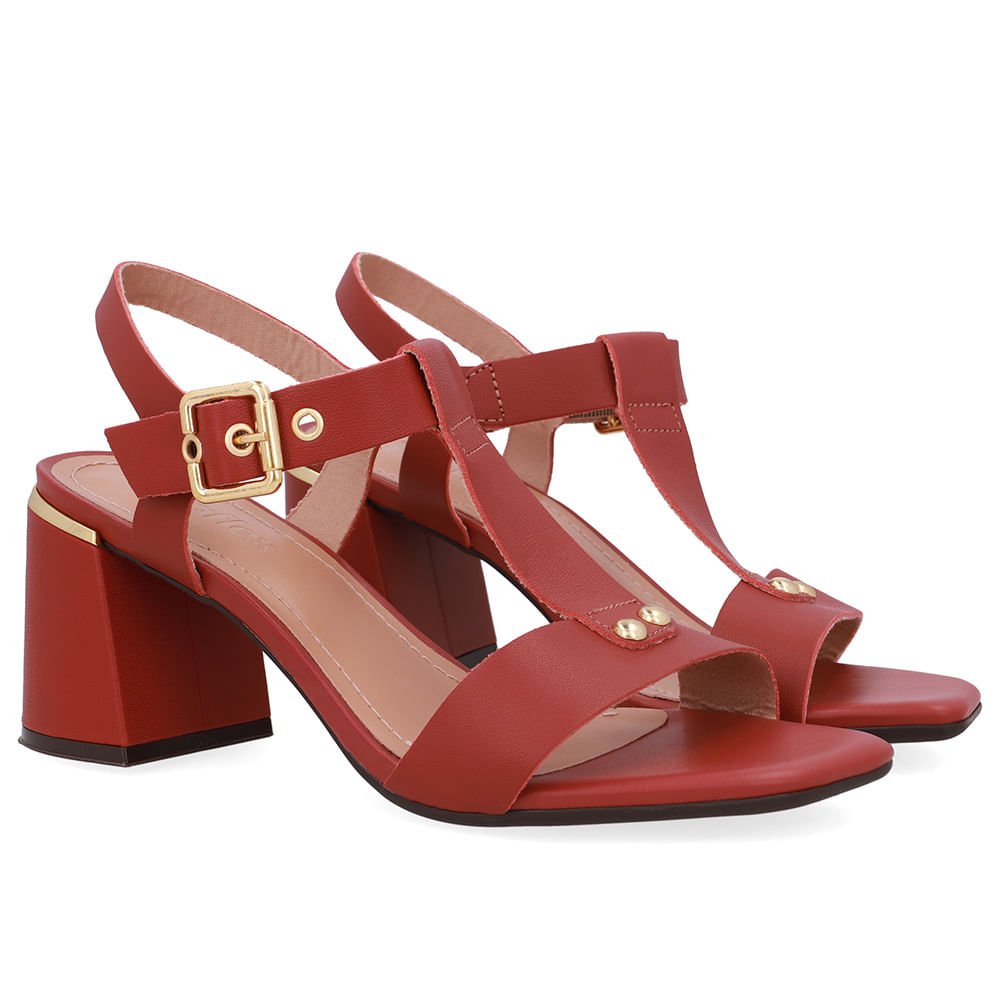 Sandália Salto Bloco Couro Marrom Marrom 2