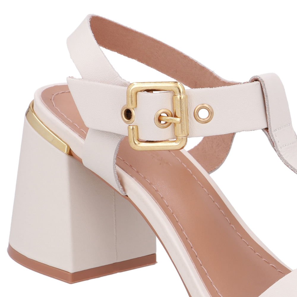 Sandália Salto Bloco Couro Branco Marfim Branco 3