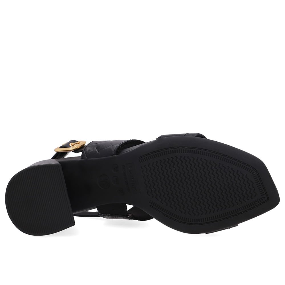 Sandália Salto Bloco Couro Preta Tramado Preto 4