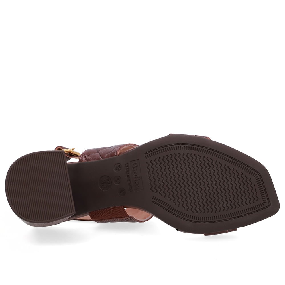 Sandália Salto Bloco Couro Marrom Tramado Marrom 5