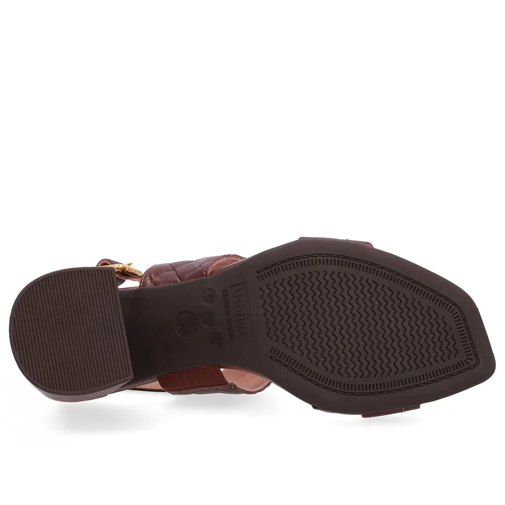 Sandália Salto Bloco Couro Marrom Tramado Marrom 5