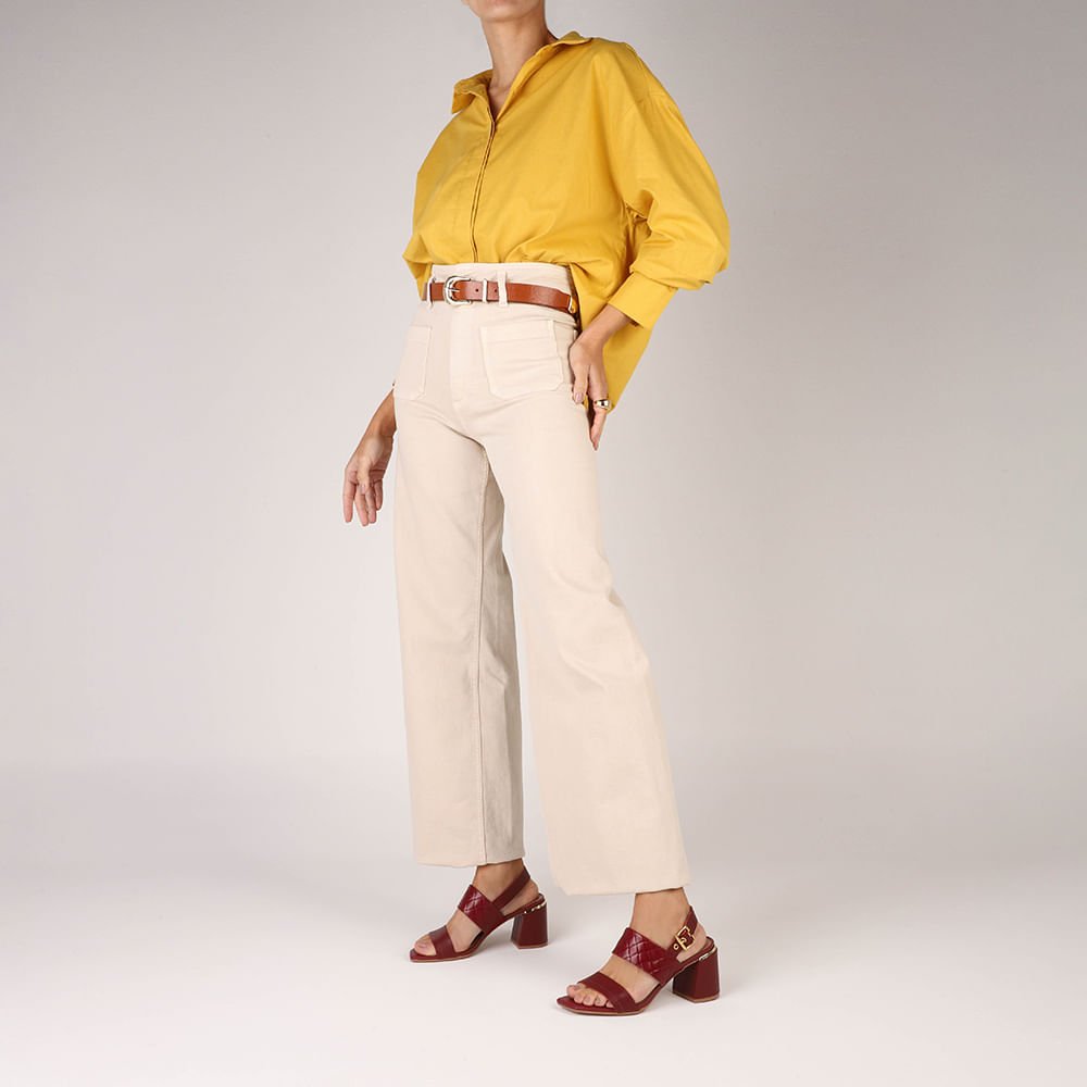 Sandália Salto Bloco Couro Vermelha Tramado Vinho 4