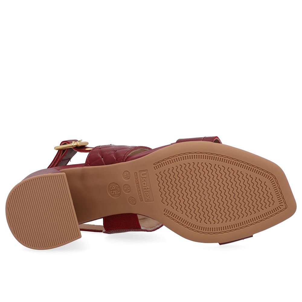 Sandália Salto Bloco Couro Vermelha Tramado Vinho 5