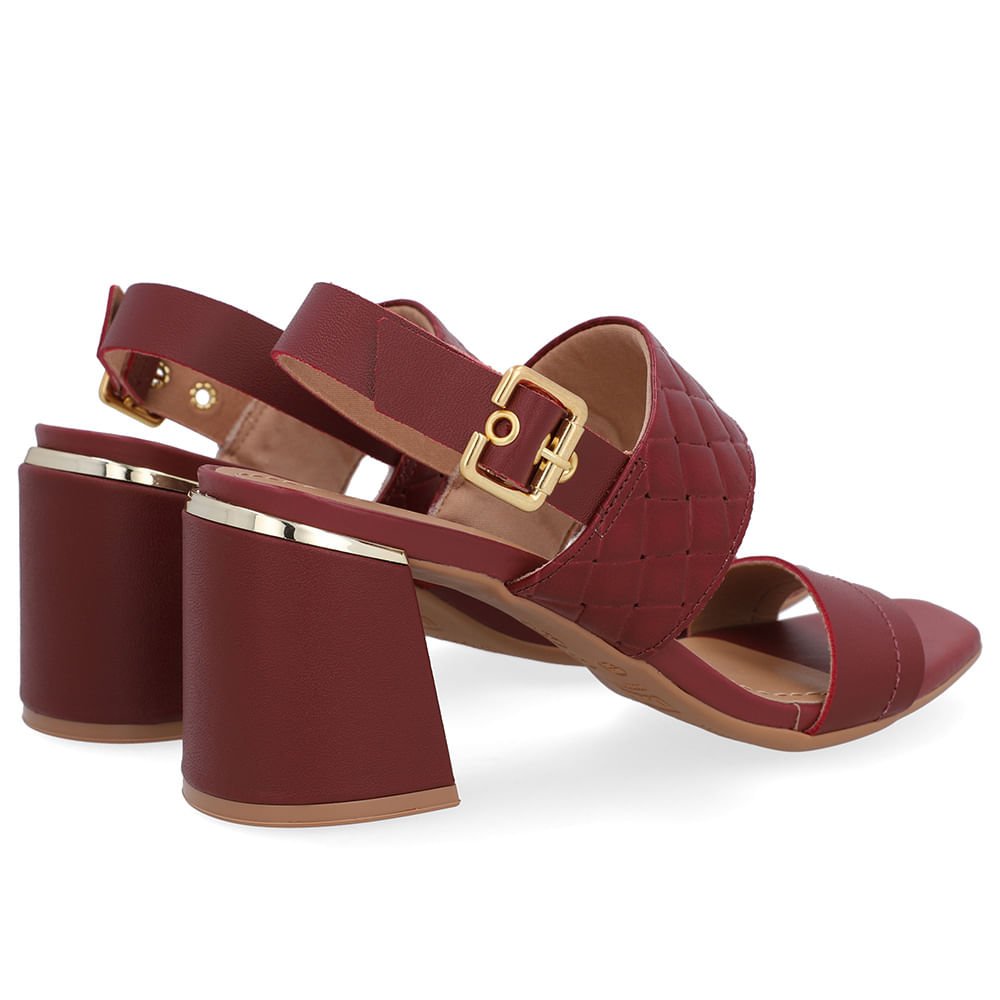 Sandália Salto Bloco Couro Vermelha Tramado Vinho 3