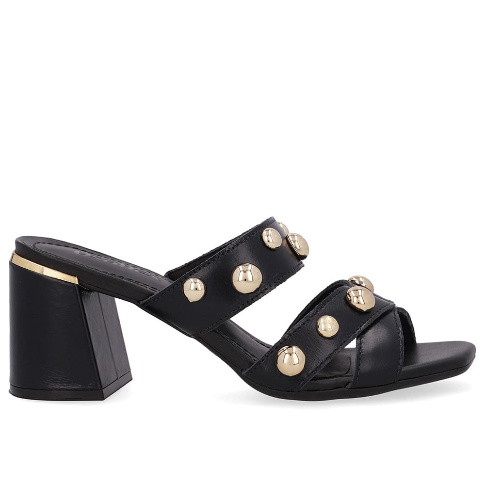 Tamanco Salto Bloco Couro Preto Esfera