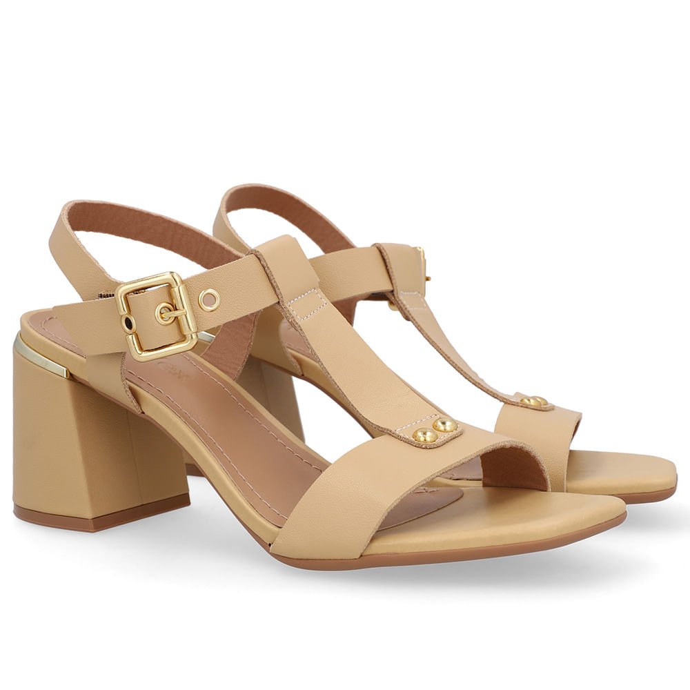 Sandália Salto Bloco Couro Bege Bege 2
