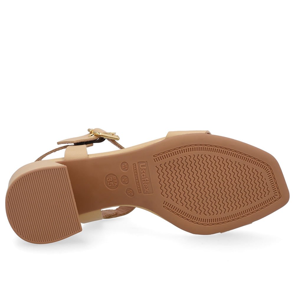 Sandália Salto Bloco Couro Bege Bege 5