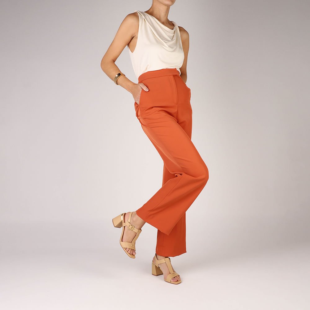 Sandália Salto Bloco Couro Bege Bege 4