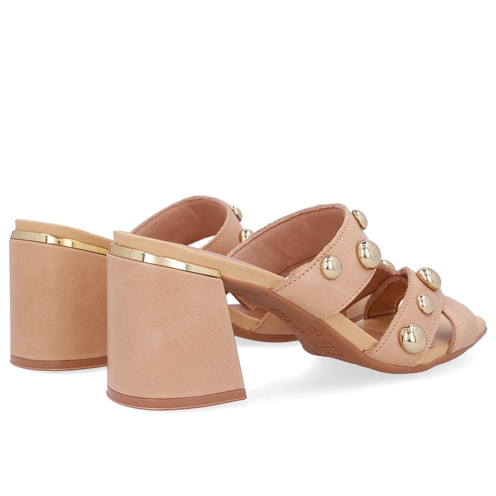 Tamanco Salto Bloco Couro Bege Esfera Bege 3