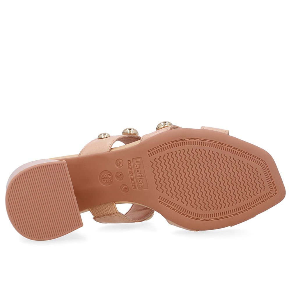 Tamanco Salto Bloco Couro Bege Esfera Bege 5