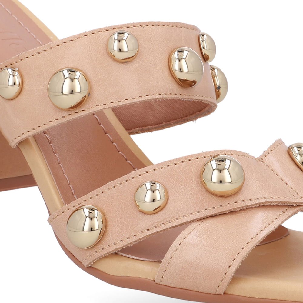 Tamanco Salto Bloco Couro Bege Esfera Bege 4