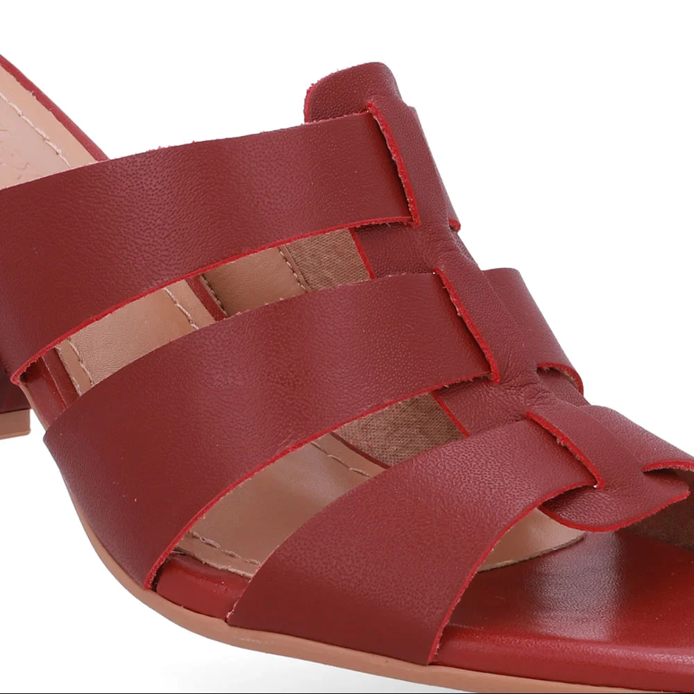 Tamanco Salto Bloco Couro Vermelho Vinho 3