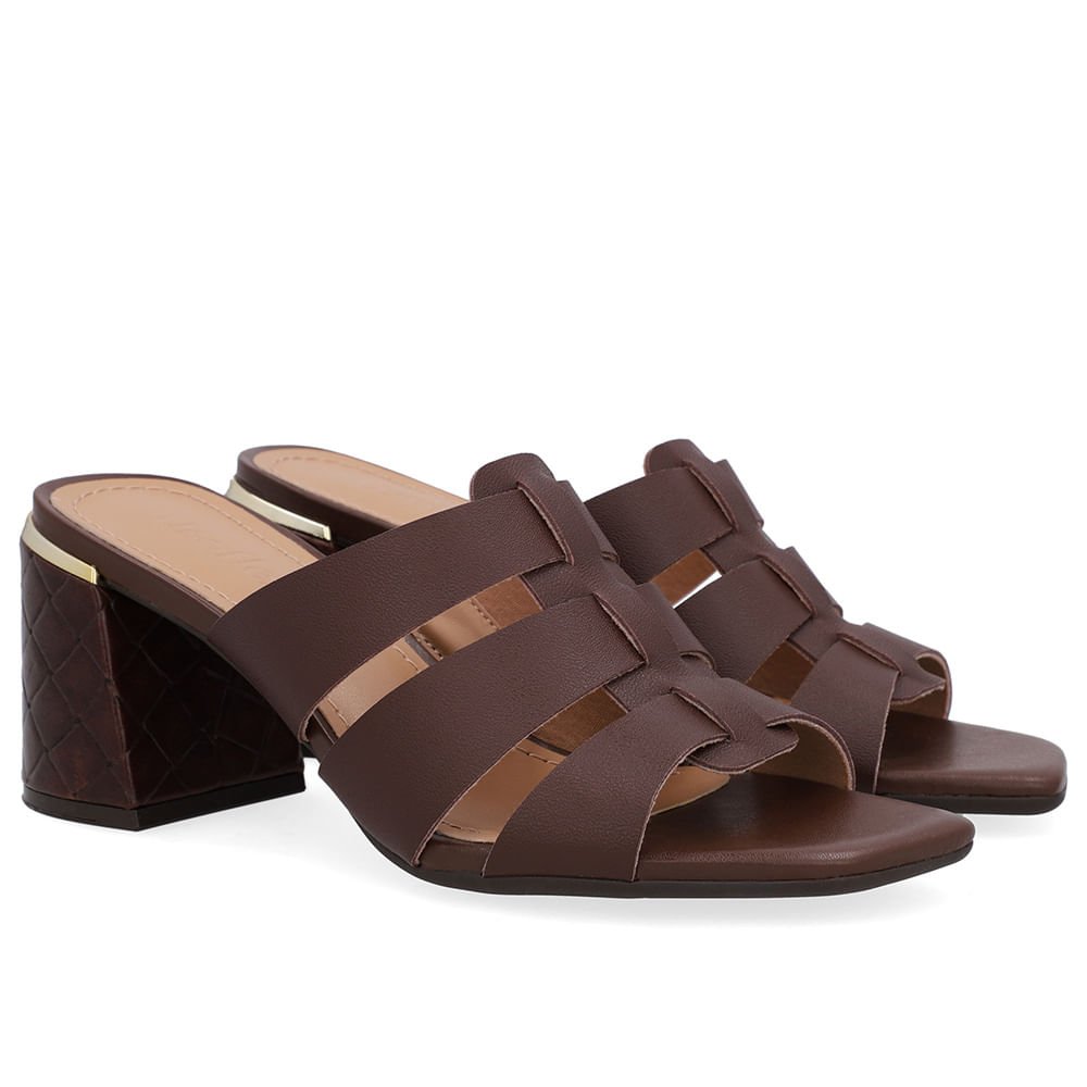 Tamanco Salto Bloco Couro Marrom Marrom 2