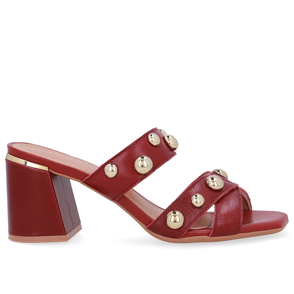 Tamanco Salto Bloco Couro Vermelho Esfera