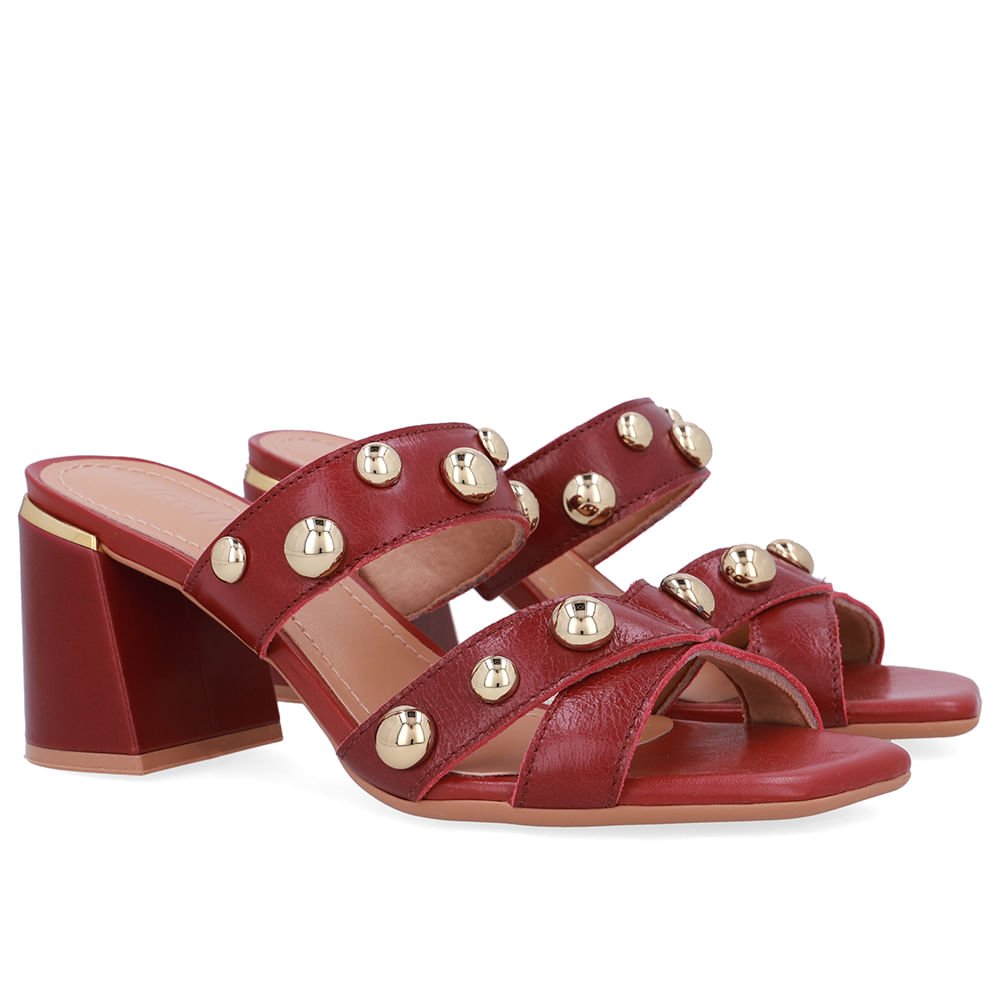 Tamanco Salto Bloco Couro Vermelho Esfera Vermelho 2