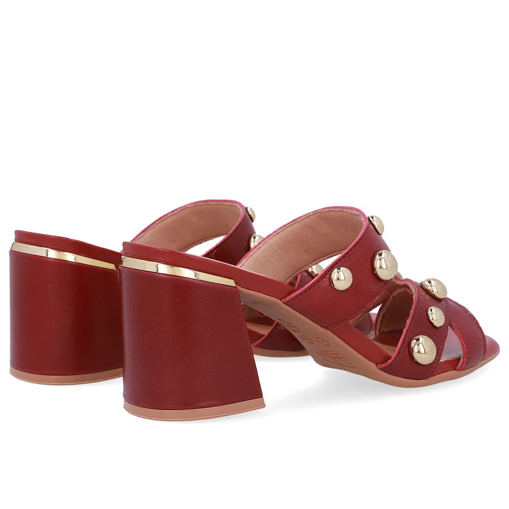 Tamanco Salto Bloco Couro Vermelho Esfera Vermelho 3