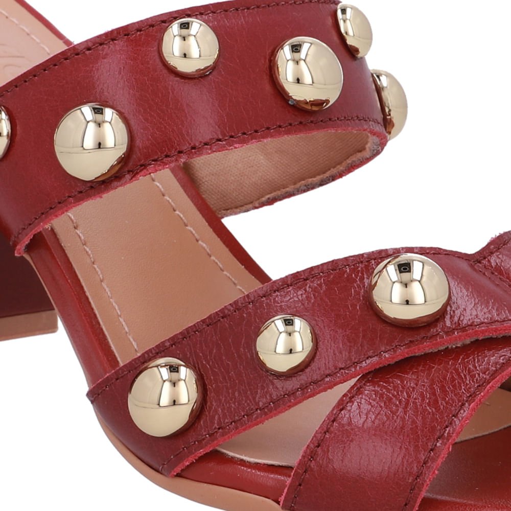 Tamanco Salto Bloco Couro Vermelho Esfera Vermelho 4