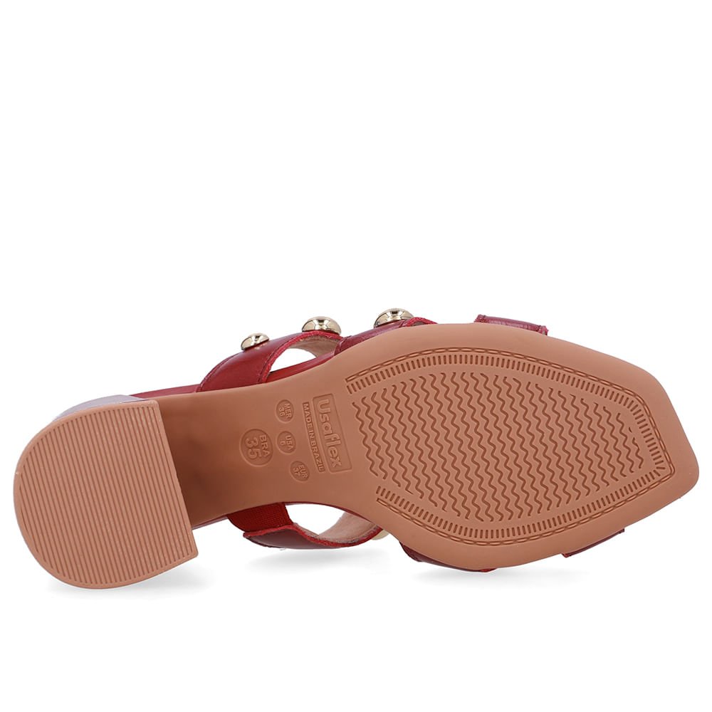 Tamanco Salto Bloco Couro Vermelho Esfera Vermelho 5