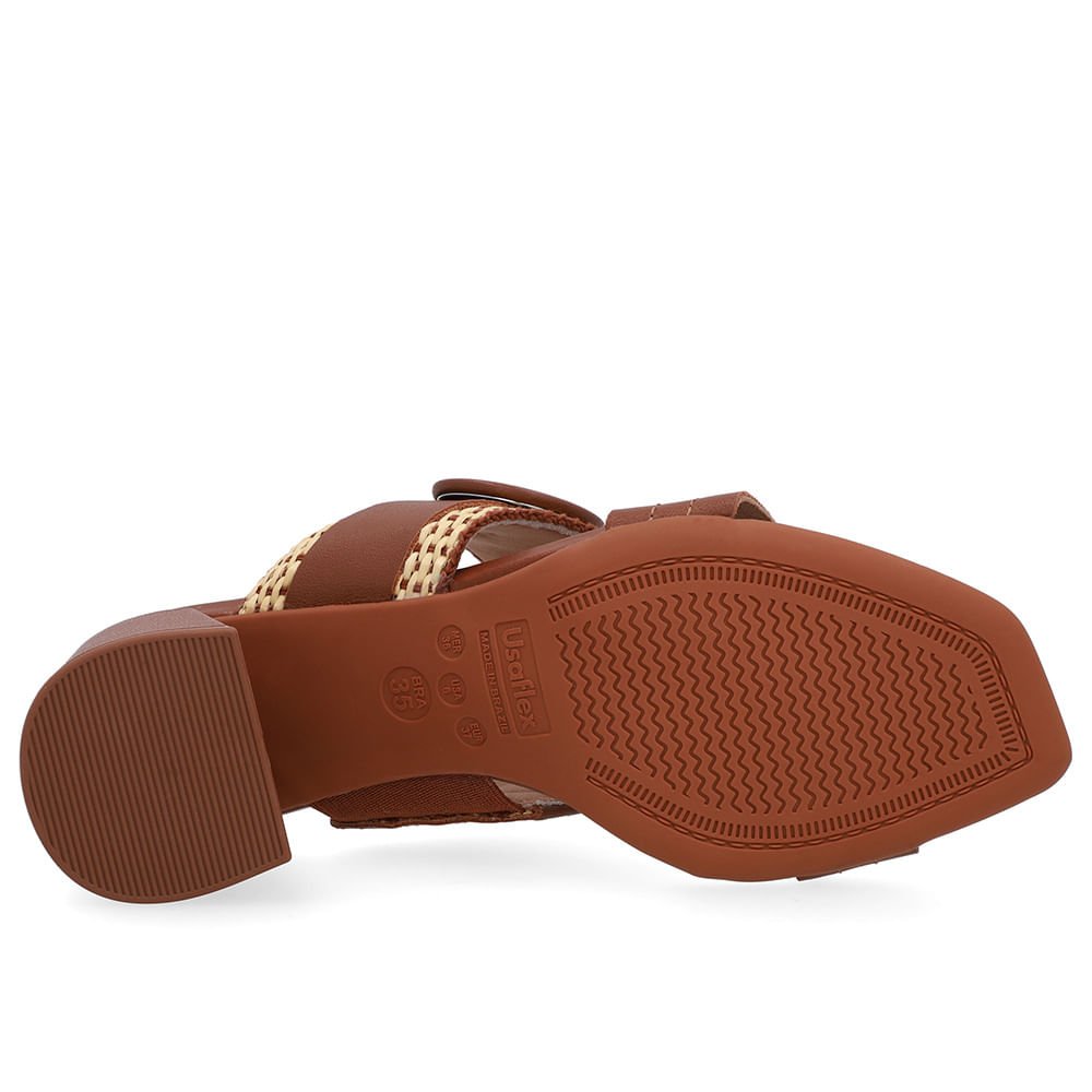 Tamanco Salto Bloco Couro Marrom Palha Marrom 5