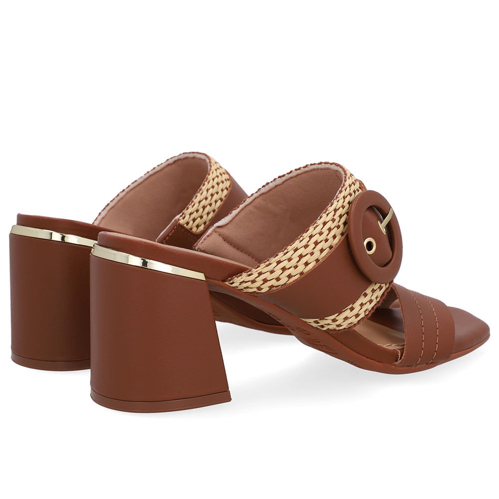 Tamanco Salto Bloco Couro Marrom Palha Marrom 3