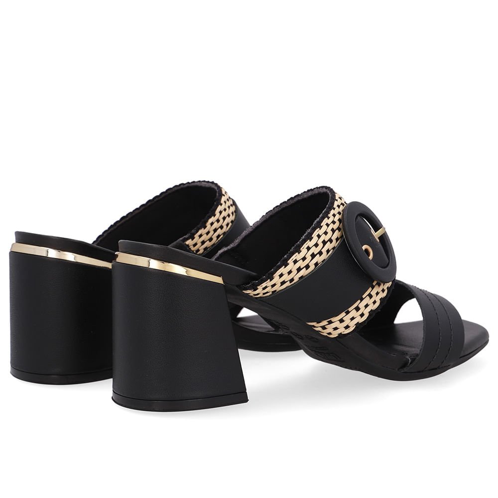 Tamanco Salto Bloco Couro Preto Palha Preto 3