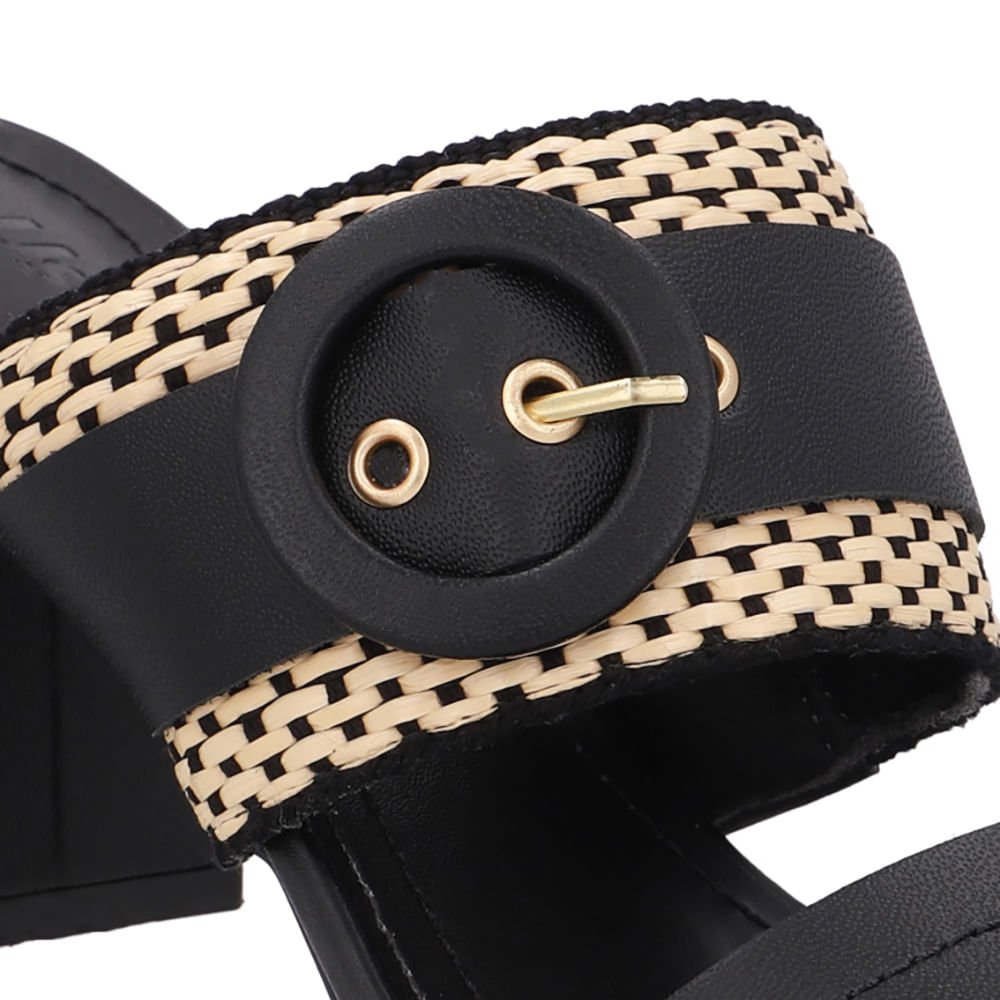 Tamanco Salto Bloco Couro Preto Palha Preto 4