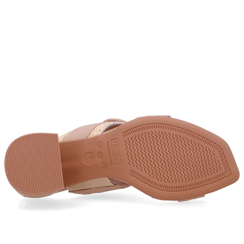 Tamanco Salto Bloco Couro Bege Palha Bege 5